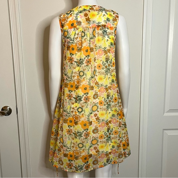 ModCloth S Buttercup Retro Floral Print Chiffon Pleated Shift Dress EUC 60s Mod - Picture 9 of 12